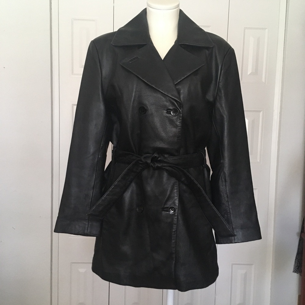 PELLE STUDIO double breasted black leather coat